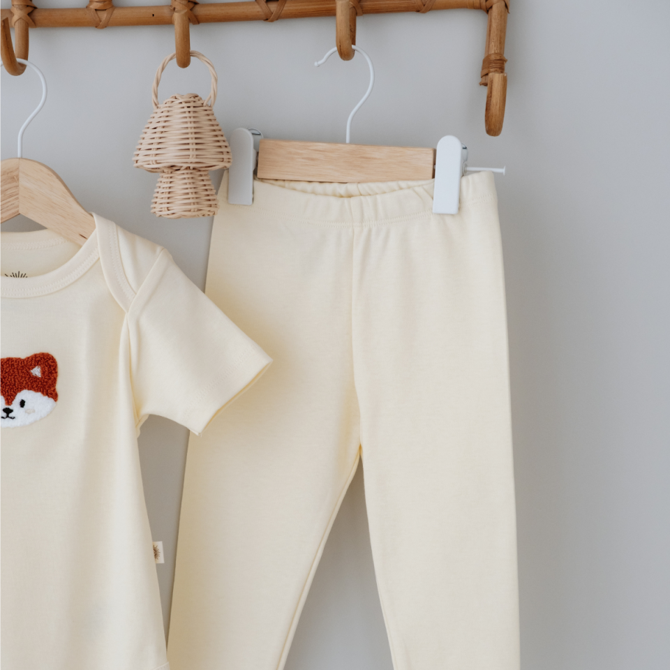 %100 Pamuklu Sevimli Tilki Nakışlı Kısa Kollu Alt Üst Bebek Takımı