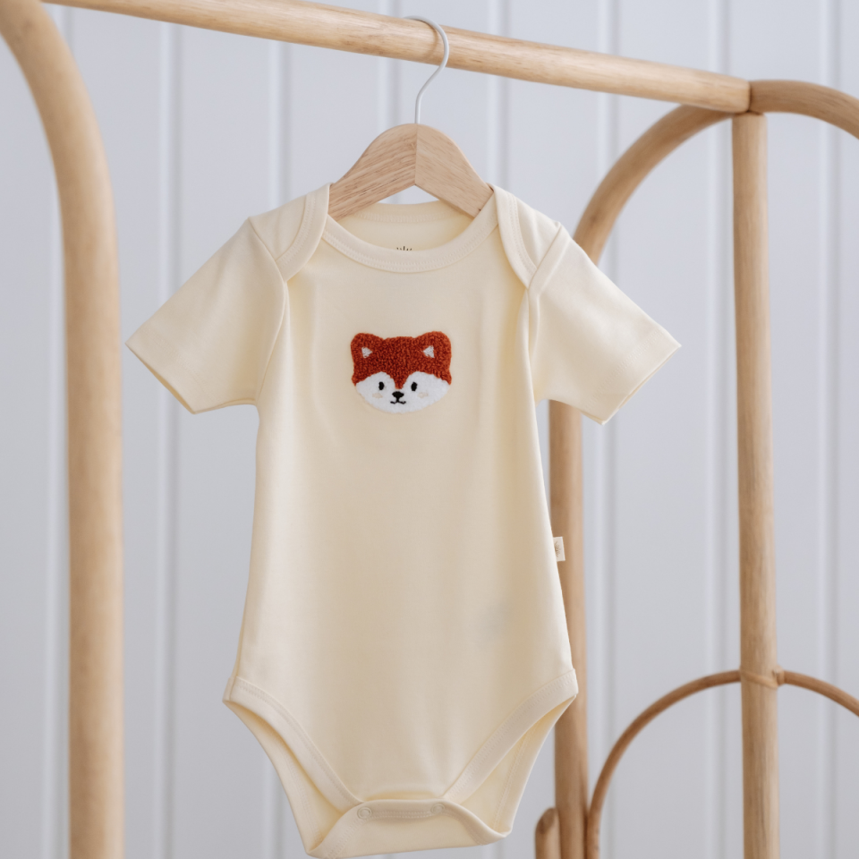 %100 Pamuklu Sevimli Tilki Nakışlı Kısa Kollu Tek Üst