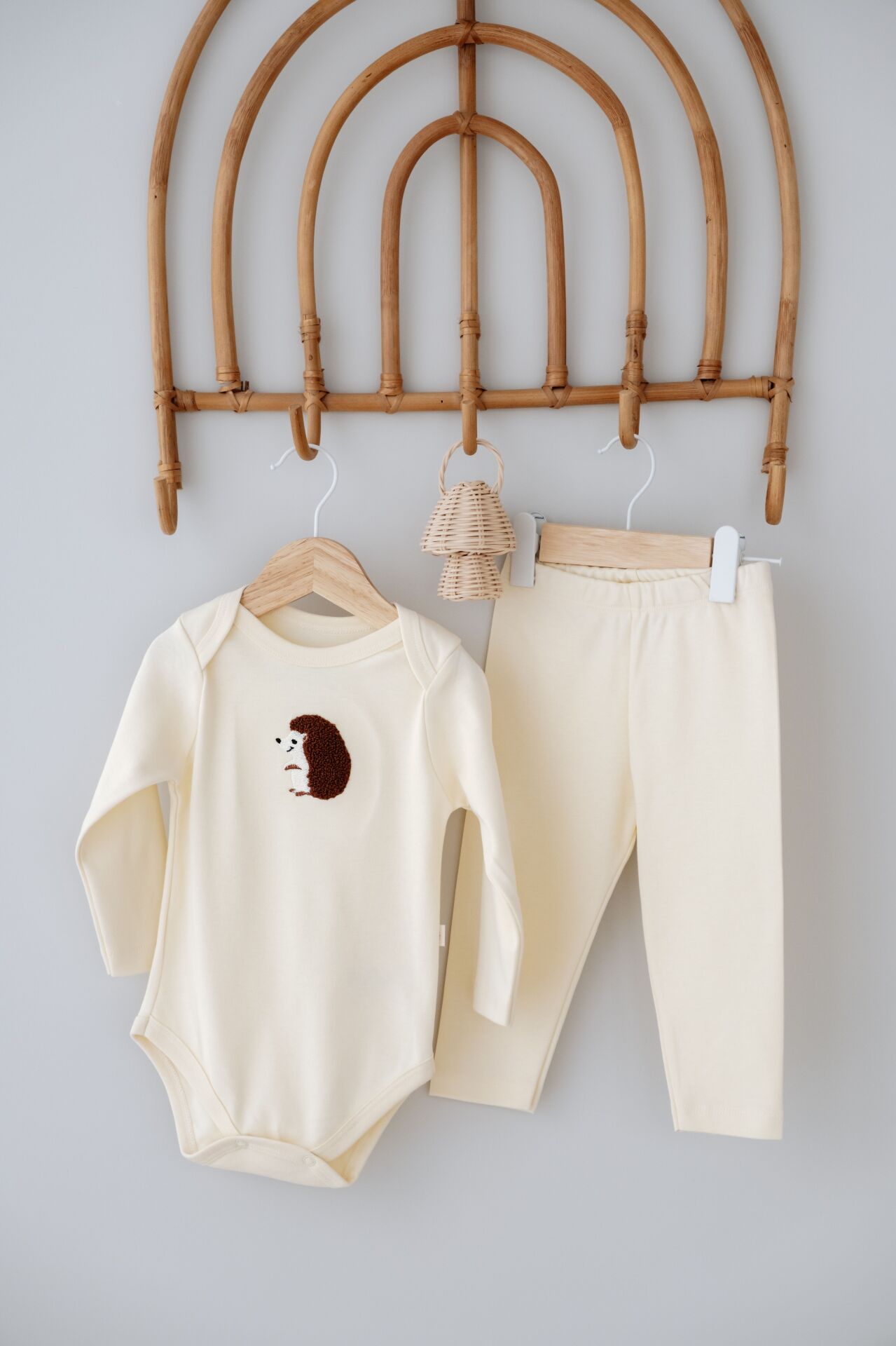 %100 Pamuklu Sevimli Kirpi Nakışlı Uzun Kollu Alt Üst Bebek Takımı